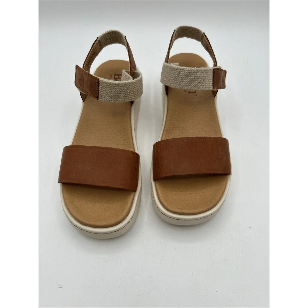 Born Kyla Leather Platform Sandals Womens 7 Brown Meerkat Brown Elastic Ankle